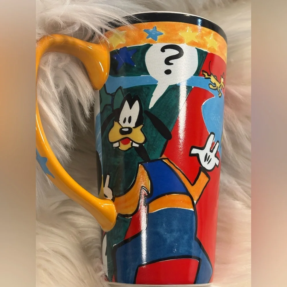 Vintage Disney Abstract Mickey, Minnie & Goofy Cafe Latte Mug NEW